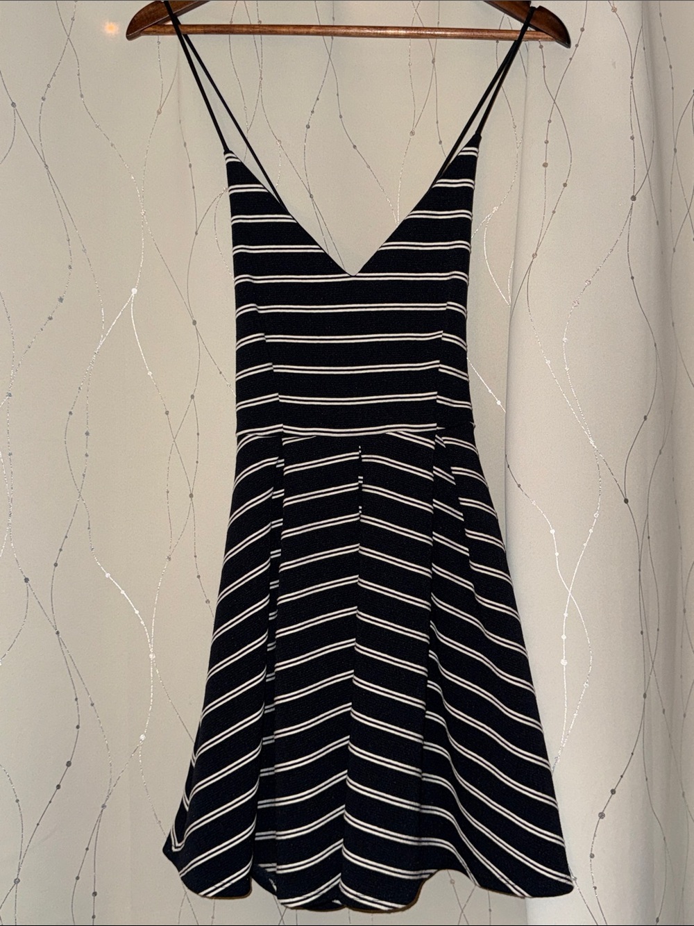 Papaya Black & White Striped Spaghetti-Strap Fit-and-Flare Mini Dress